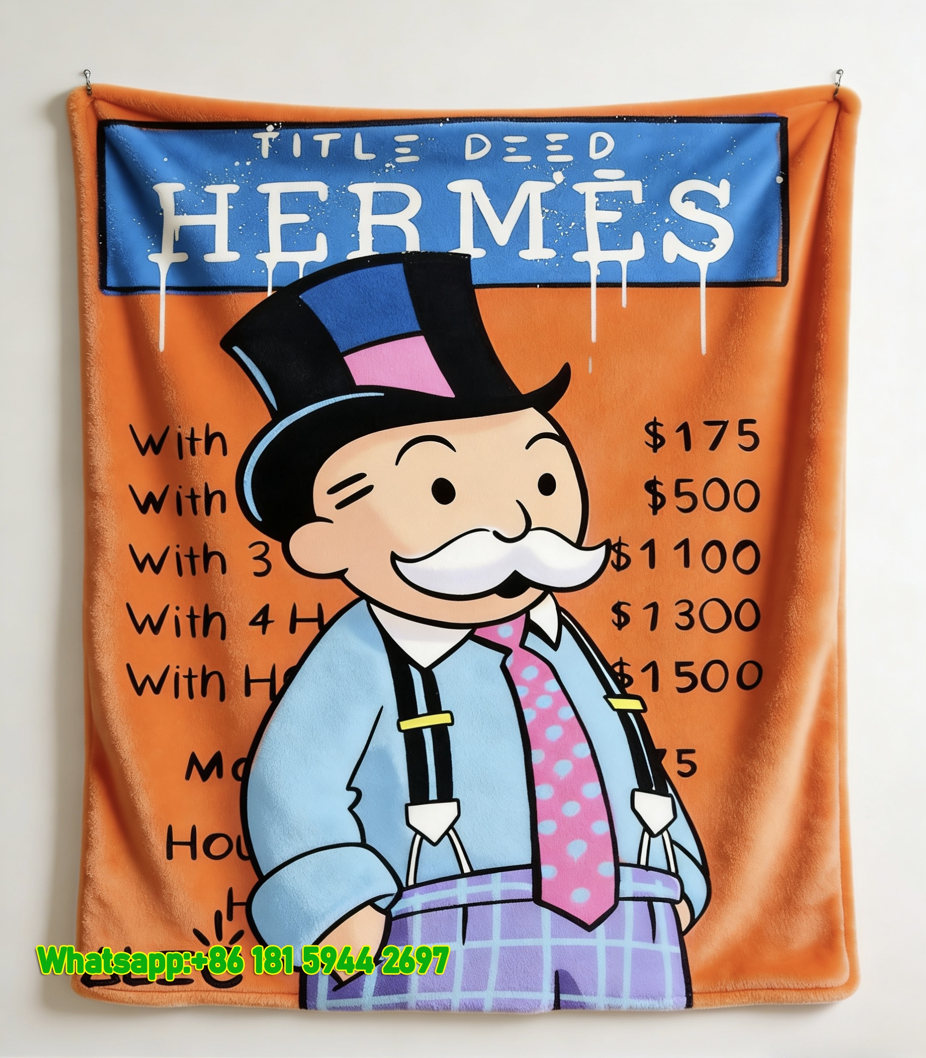 Monopoly Man Hermès Title Deed Flannel Blanket IMG_5368